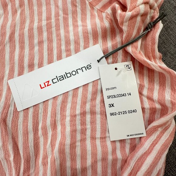 NEW! Liz Claiborne Button Down Shirt Striped Plus 3X Coral $45 V-Neck Rayon - Picture 9 of 12
